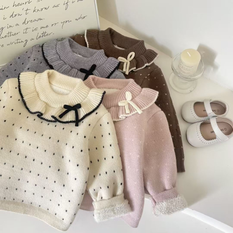 Dječji pleteni pulover od pamuka s flis podstavom, zimski stil korejskog dizajna, za djecu 3–8 godina