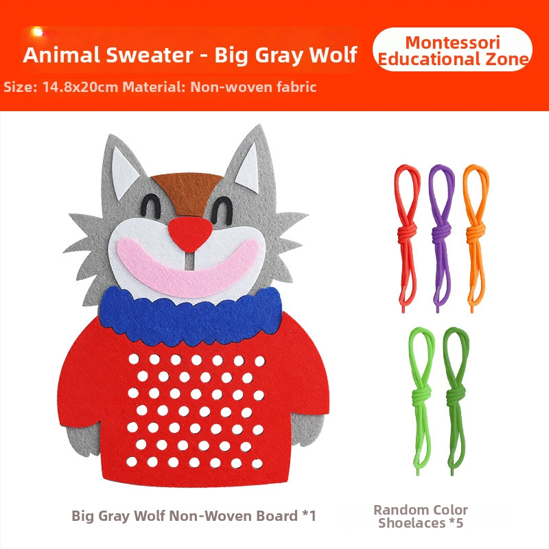 Montessori niidist ühendamise laud loomakujutistega, neotud materjal, 3–6-aastastele lastele