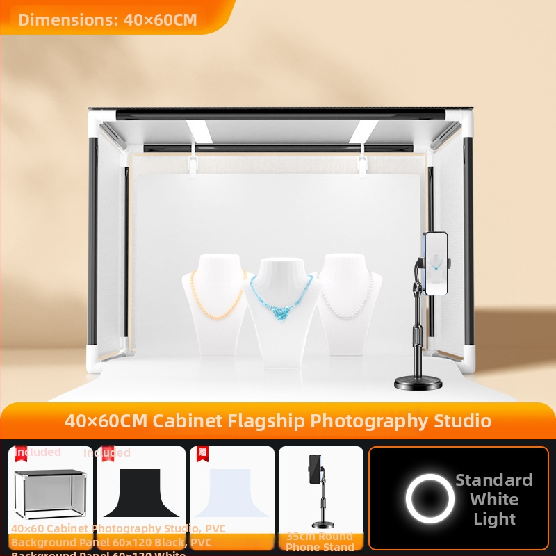 LED stuudio valgusbox koos kokkupandava softboxi ja taustaplaadiga