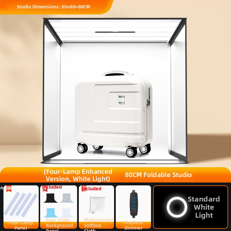 Stuudio LED valgusboks fotograafiale – kokkupandav, kaasaskantav softbox valge taustapaneeliga