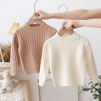 Παιδικό πλεκτό πουλόβερ με γούνα κουνελιού, παχιά πλέξη, μακριά μανίκια, στρογγυλό λαιμό