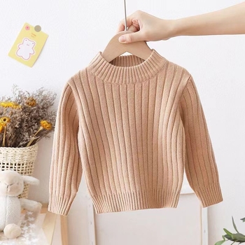 Παιδικό πλεκτό πουλόβερ με γούνα κουνελιού, παχιά πλέξη, μακριά μανίκια, στρογγυλό λαιμό