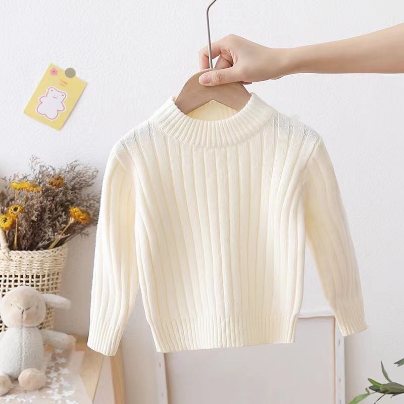 Παιδικό πλεκτό πουλόβερ με γούνα κουνελιού, παχιά πλέξη, μακριά μανίκια, στρογγυλό λαιμό