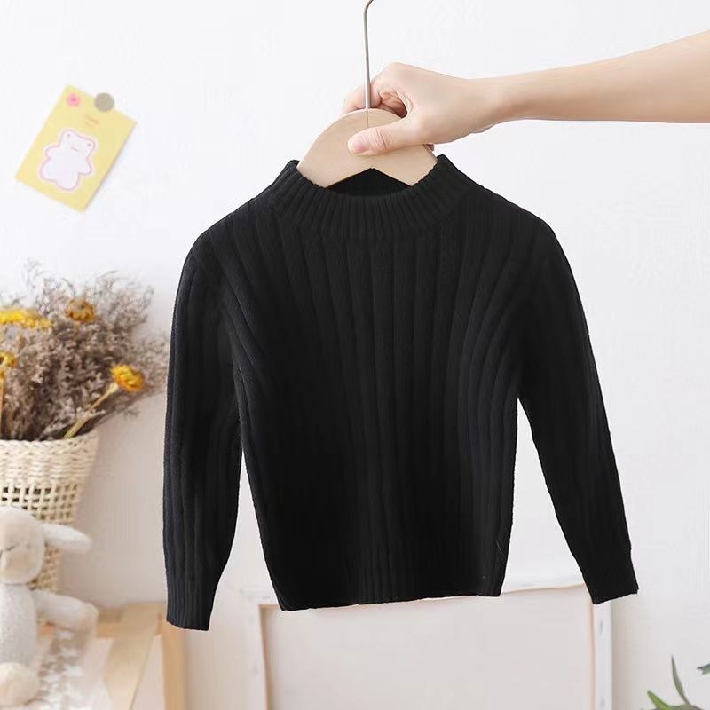 Παιδικό πλεκτό πουλόβερ με γούνα κουνελιού, παχιά πλέξη, μακριά μανίκια, στρογγυλό λαιμό