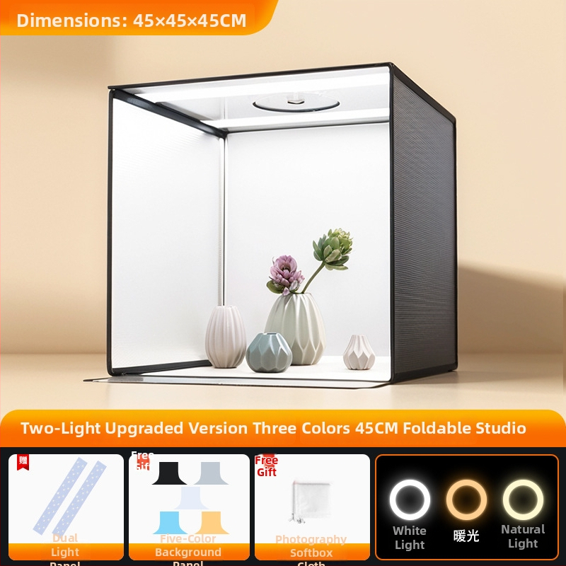 Stuudio LED valguskast fotode tegemiseks, kokkupandav kaasaskantav softbox ja valge taustaplaat