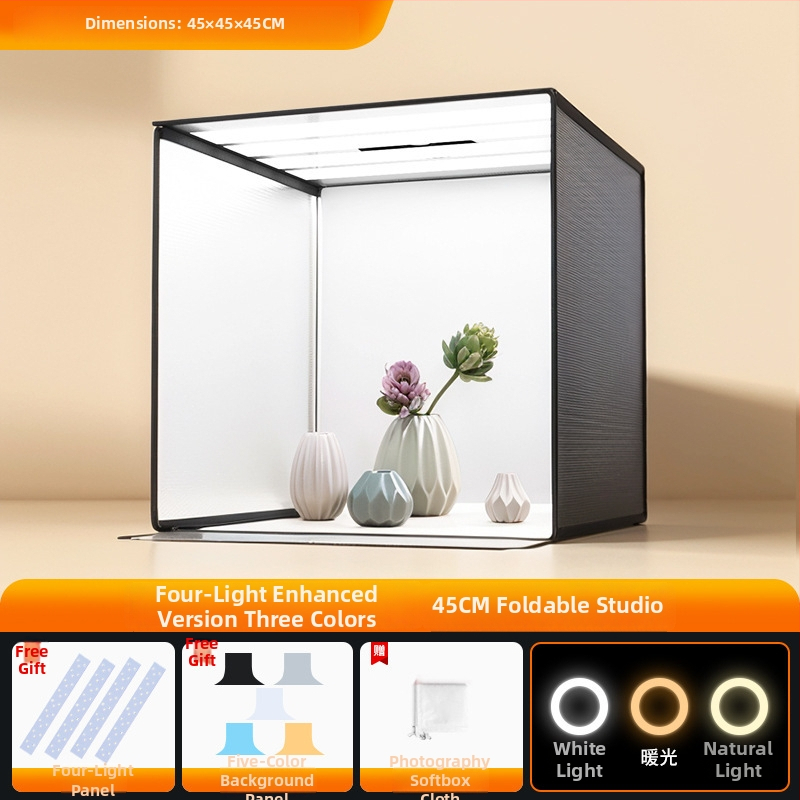 Stuudio LED valguskast fotode tegemiseks, kokkupandav kaasaskantav softbox ja valge taustaplaat