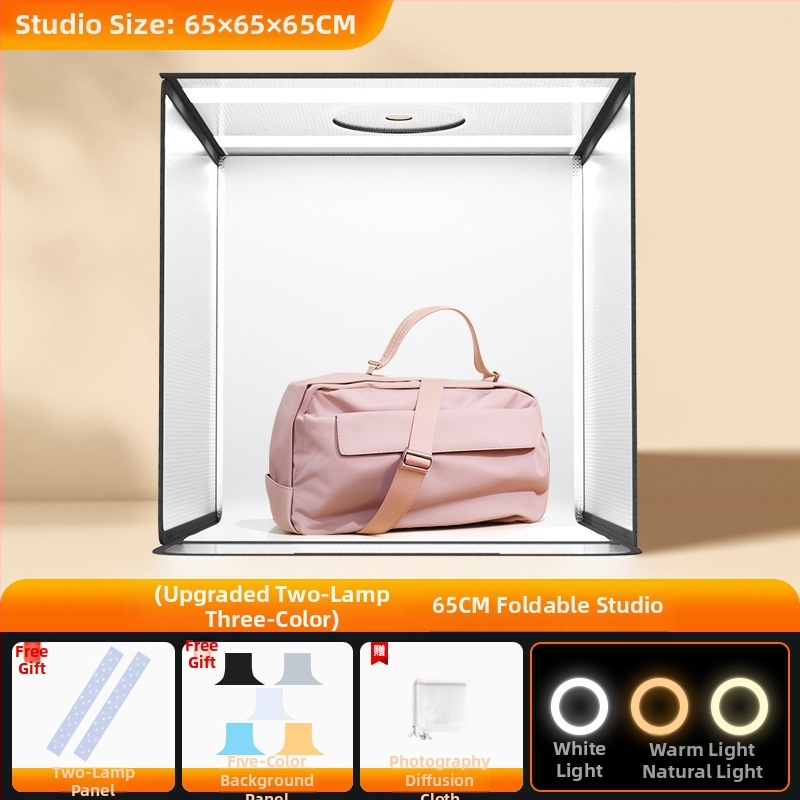 Stuudio LED valguskast fotode tegemiseks, kokkupandav kaasaskantav softbox ja valge taustaplaat