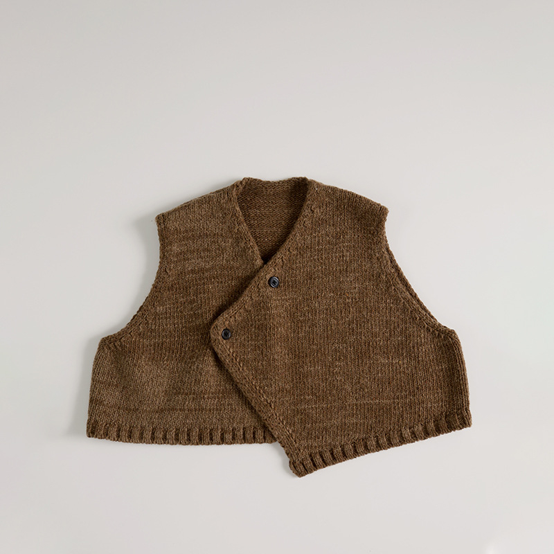 Dječji pleteni set: bez rukava cardigan s V-izrezom i hlače, jednobojna boja, smjesa akrila i vune (70% akril), unisex, proljeće–jesen, za uzrast 3–8 godina