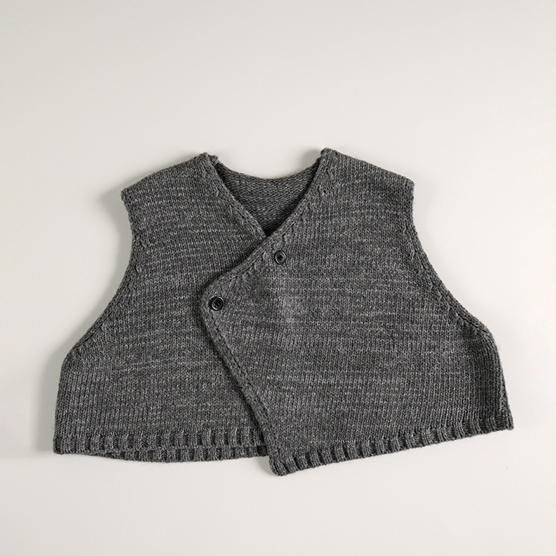 Dječji pleteni set: bez rukava cardigan s V-izrezom i hlače, jednobojna boja, smjesa akrila i vune (70% akril), unisex, proljeće–jesen, za uzrast 3–8 godina