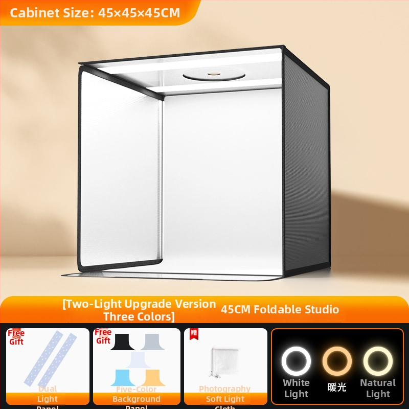 Stuudi LED valguskast fotode jaoks, kaasaskantav, kokkupandav, pehme valgus, valge taust