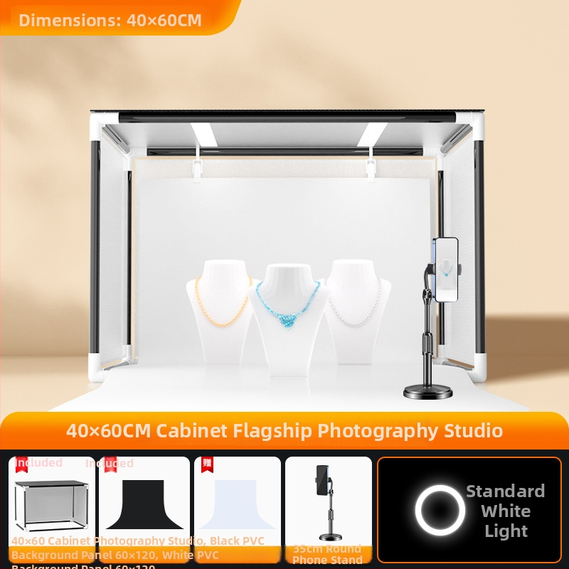 Stuudi LED valguskast fotode jaoks, kaasaskantav, kokkupandav, pehme valgus, valge taust