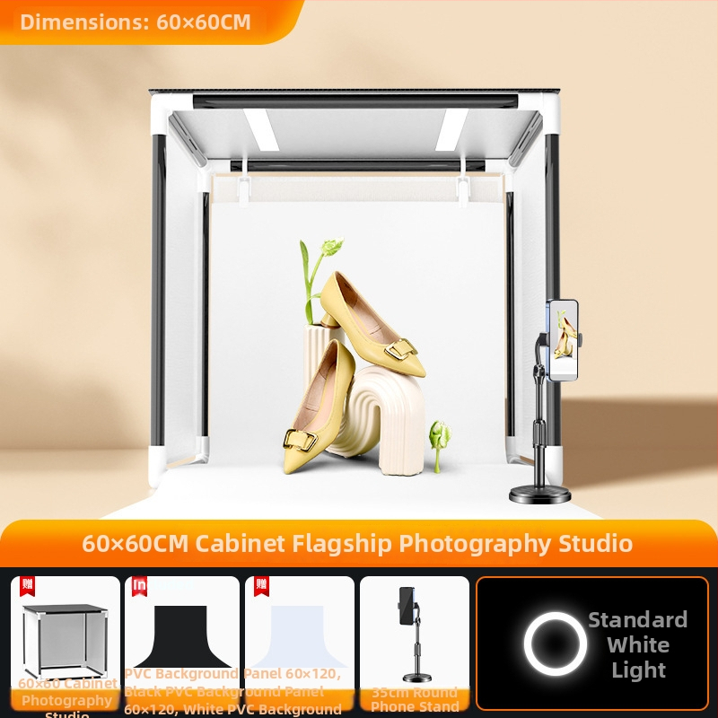 Stuudi LED valguskast fotode jaoks, kaasaskantav, kokkupandav, pehme valgus, valge taust