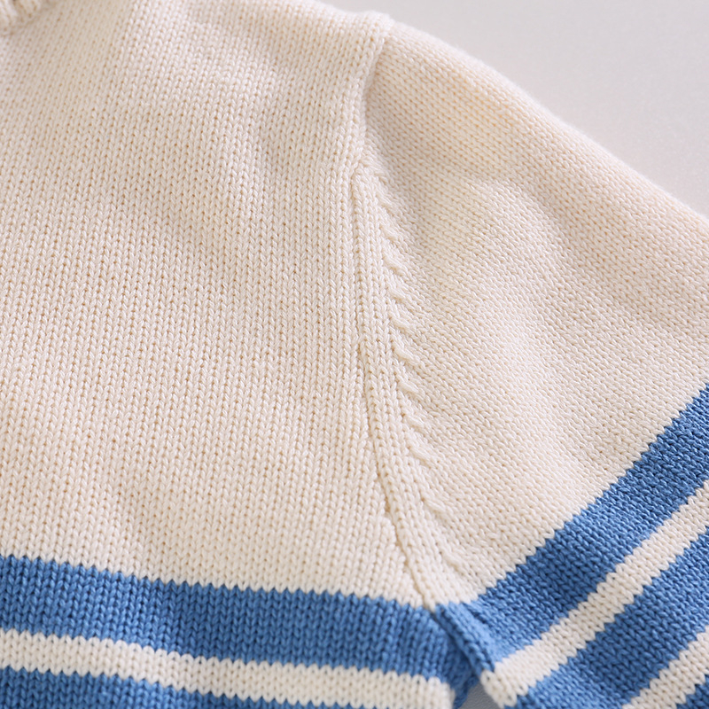 Dječji pleteni pamukasti džemper s fleece navlakom, debeli zimskog, karirani uzorak, okrugli ovratnik, dugi rukavi