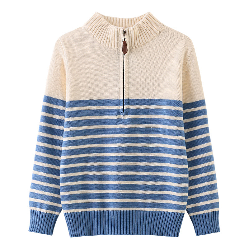 Dječji pleteni pamukasti džemper s fleece navlakom, debeli zimskog, karirani uzorak, okrugli ovratnik, dugi rukavi