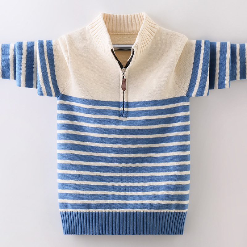 Dječji pleteni pamukasti džemper s fleece navlakom, debeli zimskog, karirani uzorak, okrugli ovratnik, dugi rukavi