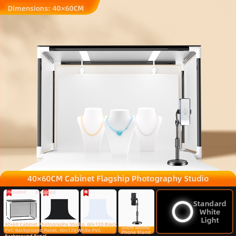 Stuudio LED-fotovalguskast koos kokkupandava kaasaskantava softboxi ja taustaplaadiga