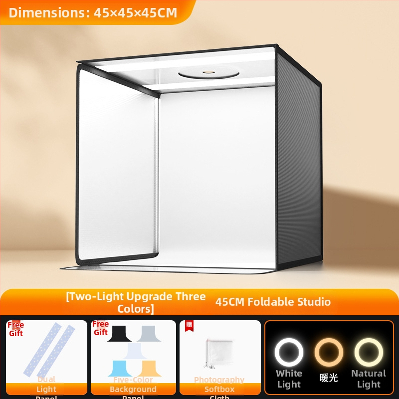 Stuudio LED valguskast fotode tegemiseks koos kokkupandava kaasaskantava softboxi ja taustaplaadiga