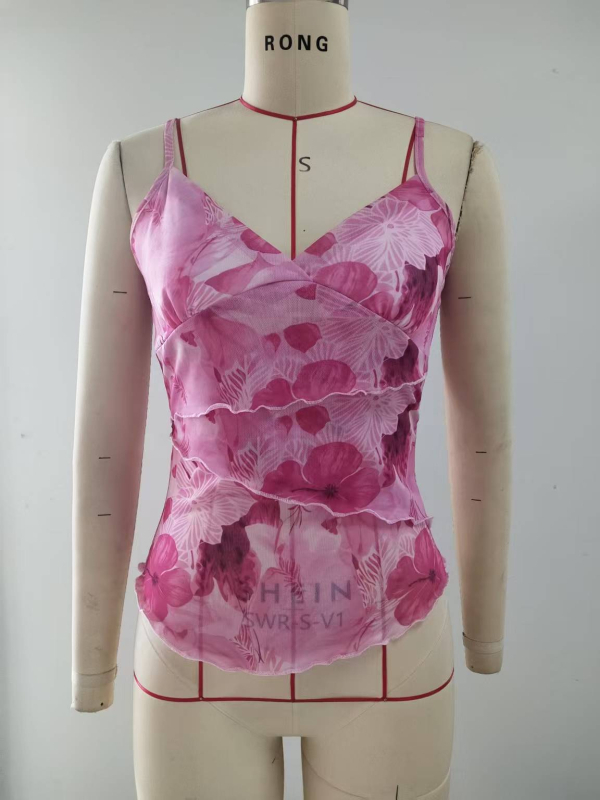 Top s trakama u sling stilu, cvjetni print, uska silueta, poliester