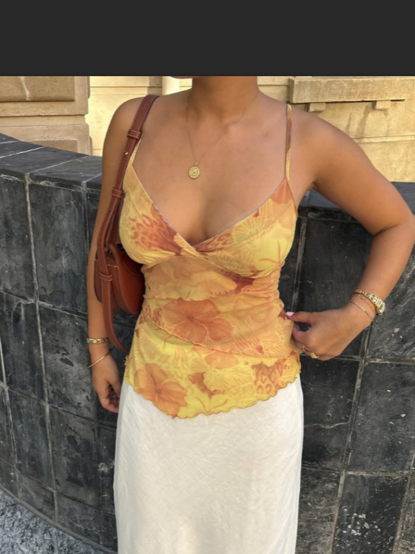 Top s trakama u sling stilu, cvjetni print, uska silueta, poliester