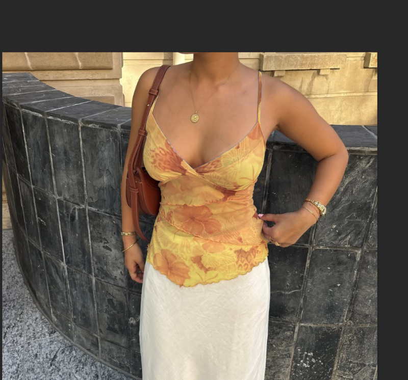 Top s trakama u sling stilu, cvjetni print, uska silueta, poliester
