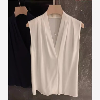 Bez rukava bluza od acetatnog satena s odvojivim trakama; OL stil zapadnjačkog odijela; blaga rastezljivost; PVC tkanina