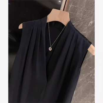 Bez rukava bluza od acetatnog satena s odvojivim trakama; OL stil zapadnjačkog odijela; blaga rastezljivost; PVC tkanina