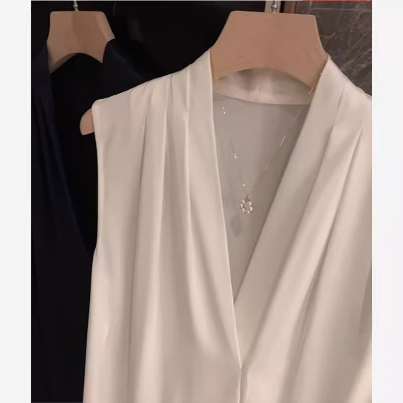 Bez rukava bluza od acetatnog satena s odvojivim trakama; OL stil zapadnjačkog odijela; blaga rastezljivost; PVC tkanina