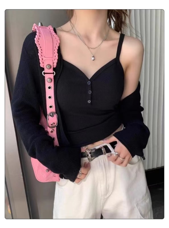 Camisola s V-izrezom, trakama sling, kratki top, s jastučićima od spužve, materijal rayon