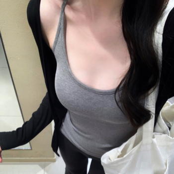 Ženski halter top s ugrađenim jastučićima za grudi, uski kroj, kratka duljina, jednobojan, korejski ležerni stil