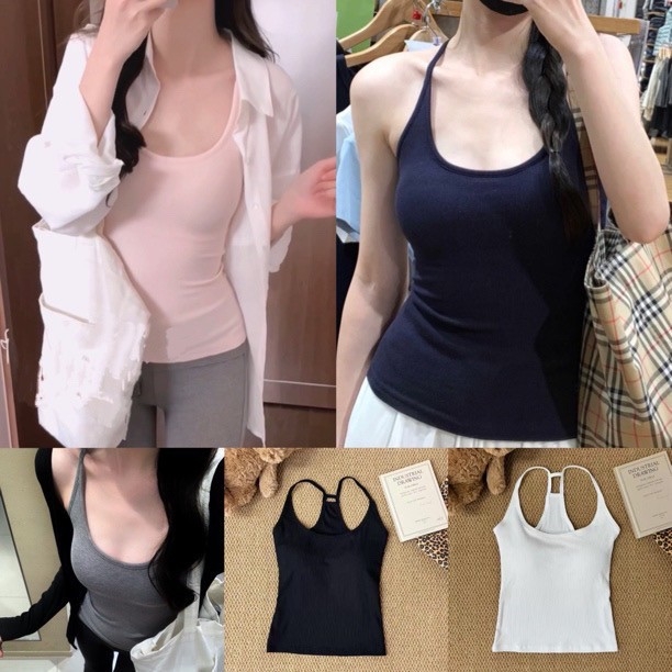 Ženski halter top s ugrađenim jastučićima za grudi, uski kroj, kratka duljina, jednobojan, korejski ležerni stil