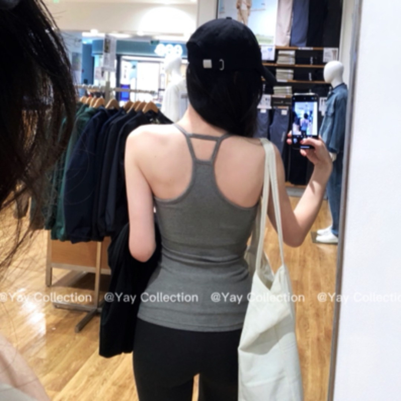 Ženski halter top s ugrađenim jastučićima za grudi, uski kroj, kratka duljina, jednobojan, korejski ležerni stil