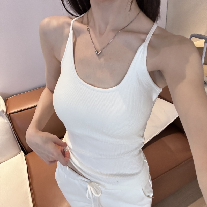 Ženski halter top s ugrađenim jastučićima za grudi, uski kroj, kratka duljina, jednobojan, korejski ležerni stil