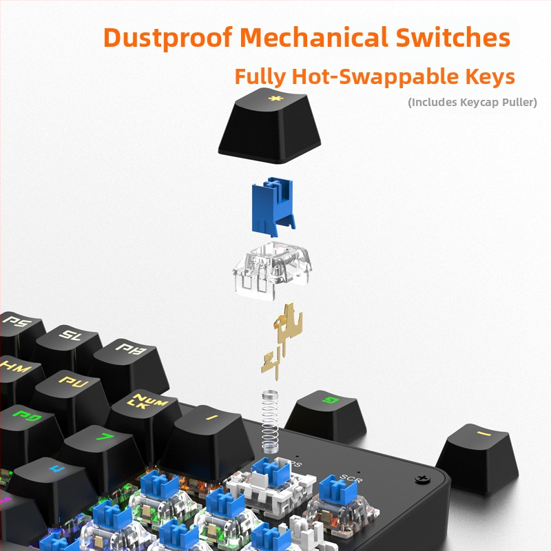 Механична клавиатура на 104 клавиша, жично свързана, мултицветна подсветка, водоустойчива