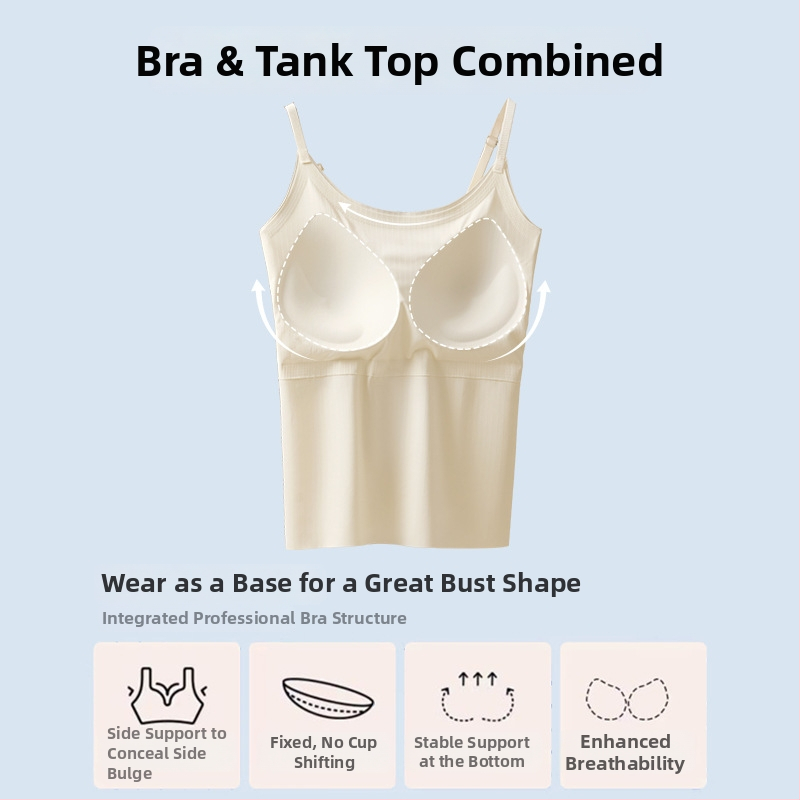 Ice Silk bezšvová camisola s vstavanými výplňami na prsiach, jednovrstvá, plus veľkosť, elegantný chrbát