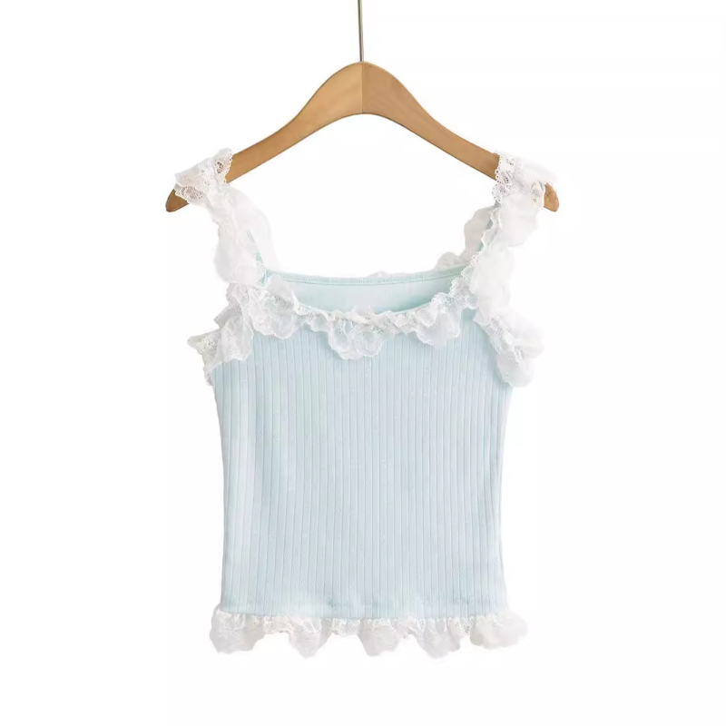 Korejski stil čipkasti top za žene, street hipster stil, uski kroj, spandeks miješavina <30%, ljeto 2024