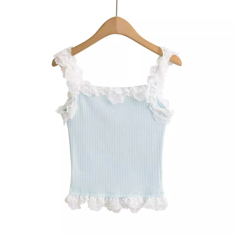 Korejski stil čipkasti top za žene, street hipster stil, uski kroj, spandeks miješavina <30%, ljeto 2024