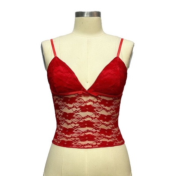 Ženski Camisole s V izrezom, čipka, otvorena leđa, uski kroj, kratka duljina 40–50 cm, poliester, jednobojni uzorak