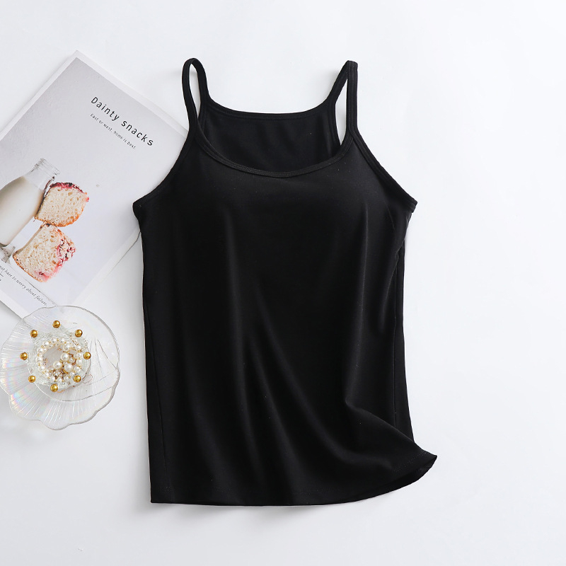 Ženska camisola s ugrađenim jastučićima za grudi, sling stil, okrugli izrez, tanak materijal od viskoze, 50–70% viskoze, 121–140 g/m2