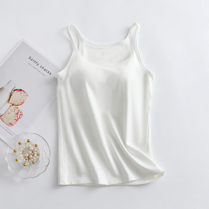 Ženska camisola s ugrađenim jastučićima za grudi, sling stil, okrugli izrez, tanak materijal od viskoze, 50–70% viskoze, 121–140 g/m2
