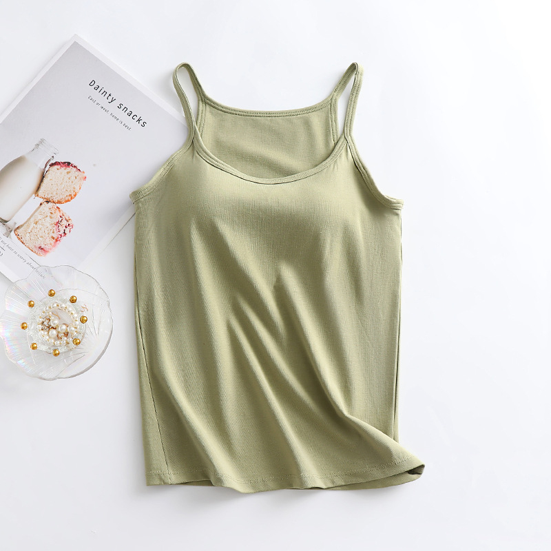 Ženska camisola s ugrađenim jastučićima za grudi, sling stil, okrugli izrez, tanak materijal od viskoze, 50–70% viskoze, 121–140 g/m2