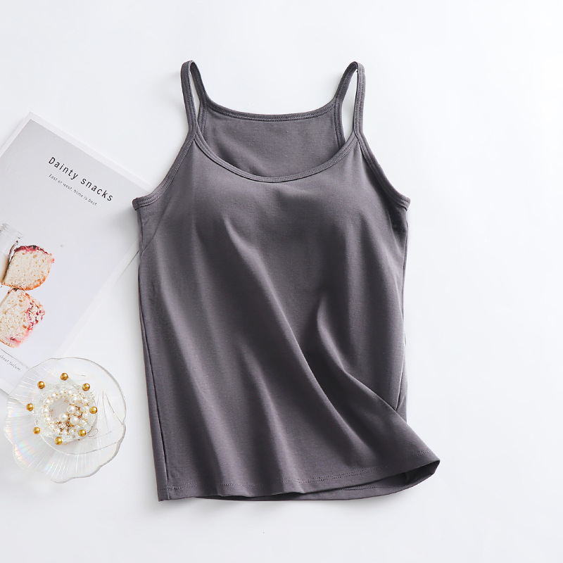 Ženska camisola s ugrađenim jastučićima za grudi, sling stil, okrugli izrez, tanak materijal od viskoze, 50–70% viskoze, 121–140 g/m2