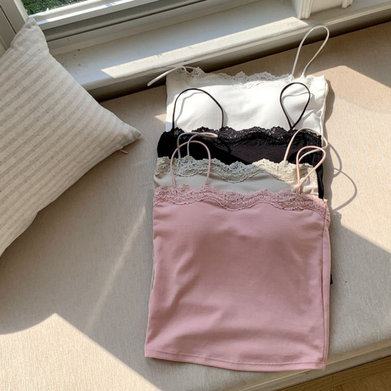 Nylon cami s čipkom i pamukastim jastučićem, sling stil, sadržaj glavnog materijala 70–80%, gustoća tkanine 181–200 g/m²
