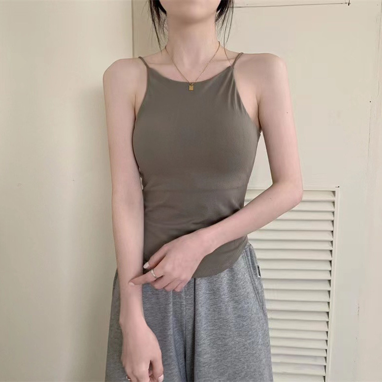 Kamisolė su įmontuotais krūtų pagalvėlėmis ir fiksuotu vieno puodelio dizainu, be siūlių nugaros, apvali kaklo linija, nailono audinys