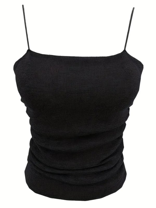 Ženski tank top s trakama, Slim fit, kratka duljina, poliester 90–95%, visoka elastičnost, ljeto 2025