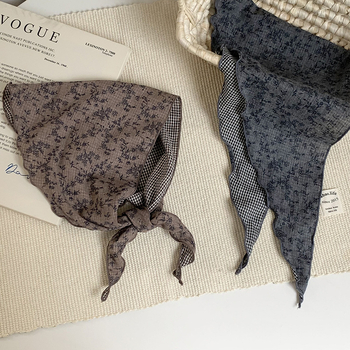 Μαντήλι κεφαλής από πολυεστέρα, διπλής όψης καρό, τρίγωνος φουλάρι, λαστιχάκι μαλλιών, άνοιξη 2025