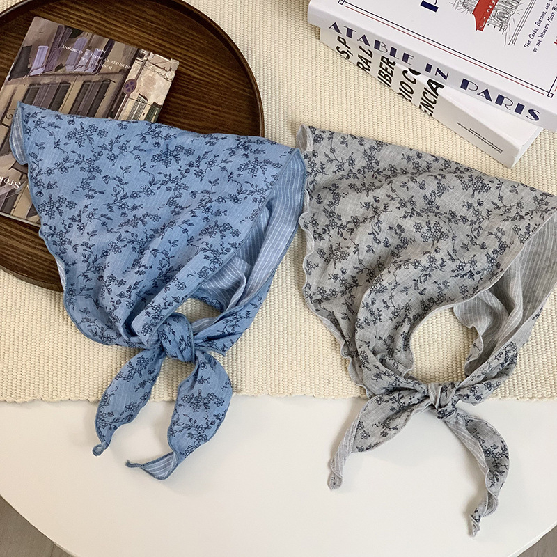 Μαντήλι κεφαλής από πολυεστέρα, διπλής όψης καρό, τρίγωνος φουλάρι, λαστιχάκι μαλλιών, άνοιξη 2025