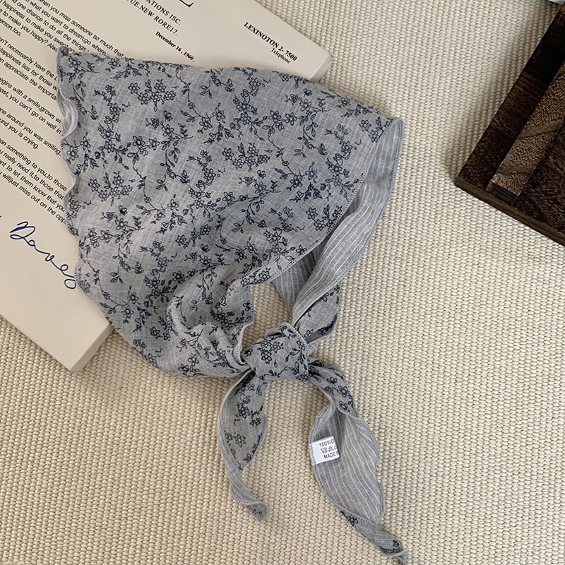 Μαντήλι κεφαλής από πολυεστέρα, διπλής όψης καρό, τρίγωνος φουλάρι, λαστιχάκι μαλλιών, άνοιξη 2025