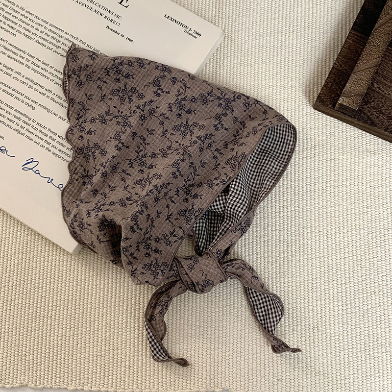 Μαντήλι κεφαλής από πολυεστέρα, διπλής όψης καρό, τρίγωνος φουλάρι, λαστιχάκι μαλλιών, άνοιξη 2025