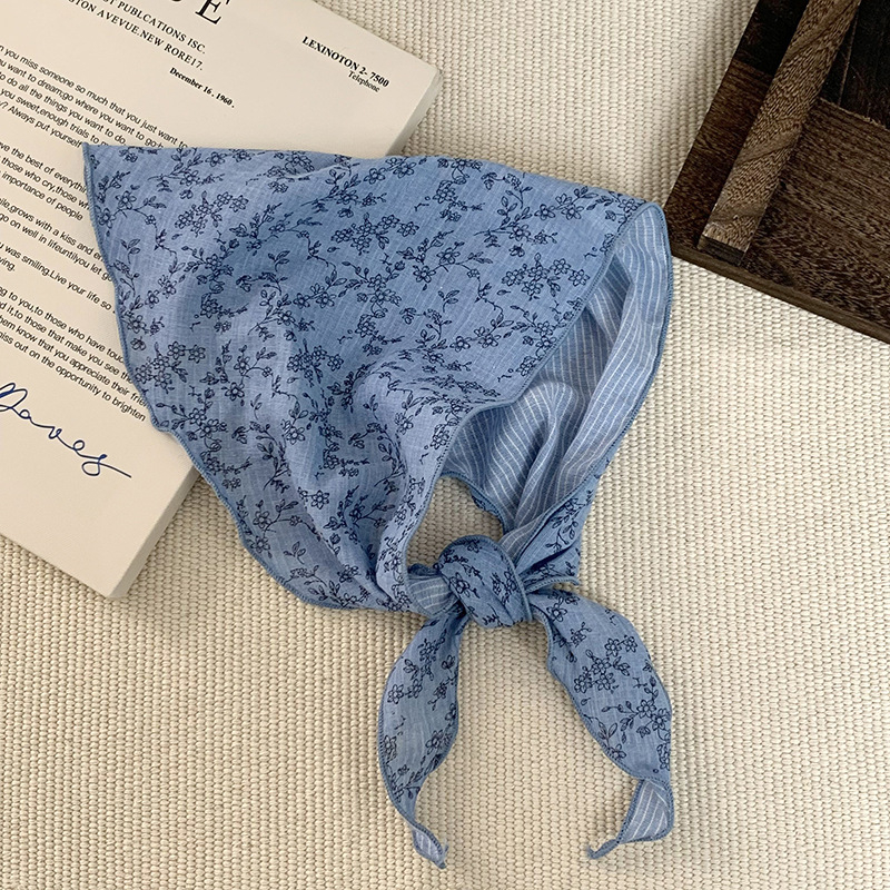 Μαντήλι κεφαλής από πολυεστέρα, διπλής όψης καρό, τρίγωνος φουλάρι, λαστιχάκι μαλλιών, άνοιξη 2025