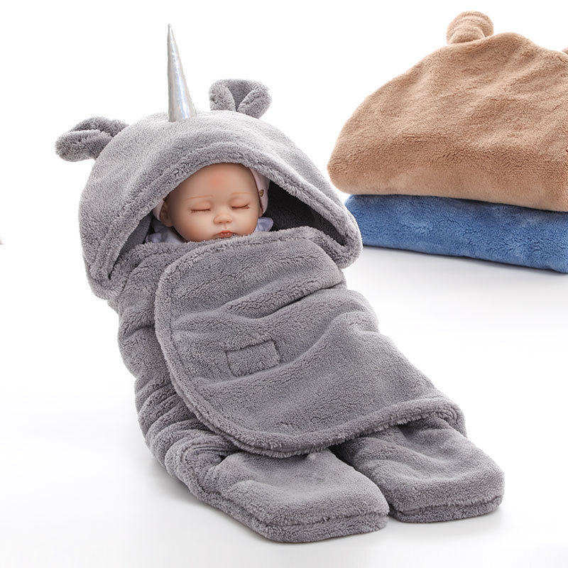 Aikexin dvostruki sloj ovčje vunene deke za uspavljivanje beba, jednobojna, zimska toplina, deka za bebe s jednorogom